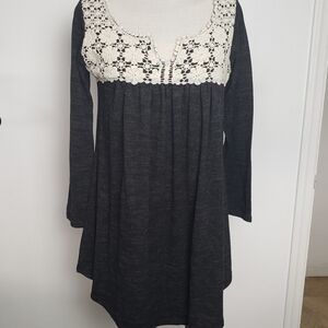 Jodifl Charcoal Gray Lace Neck Long Sleeve Women's Dress Size M  NWT